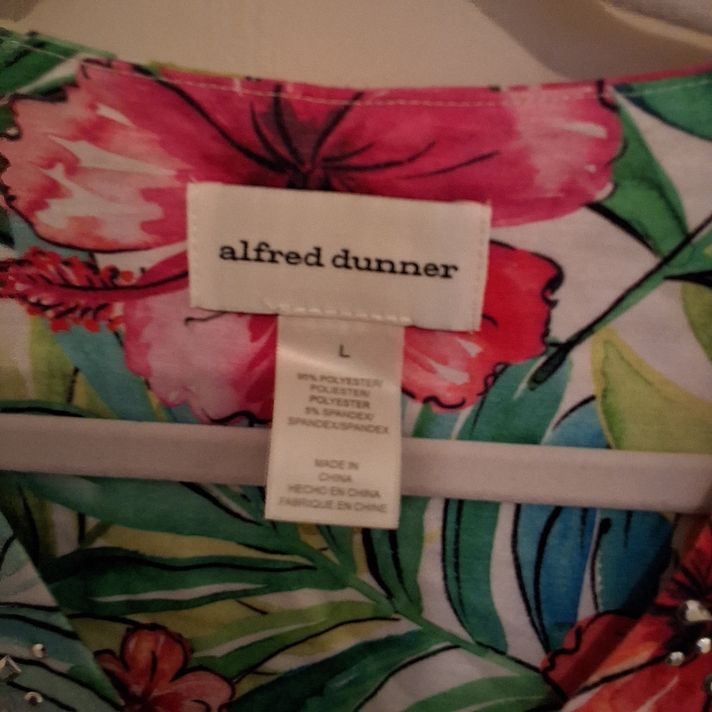 Alfred Dunner Tropical Floral Blouse - Pink, Orange, Green - Picture 3 of 7